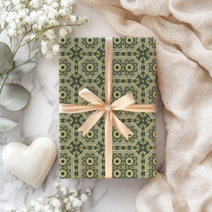 William Morris inspireerde pastelgroen geometrisch Cadeaupapier