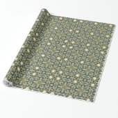 William Morris inspireerde pastelgroen geometrisch Cadeaupapier (Uitgerold)