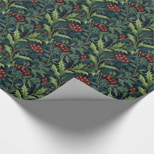 William Morris inspireerde Red Holly Berry Kerstmi Cadeaupapier (Hoek)