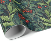 William Morris inspireerde Red Holly Berry Kerstmi Cadeaupapier (Rol Hoek)