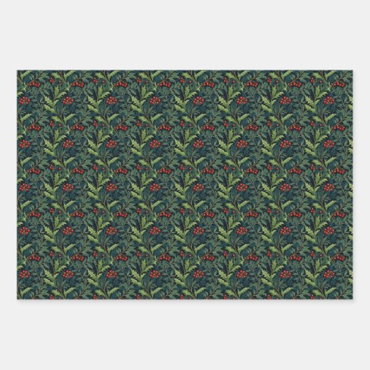 William Morris inspireerde Red Holly Berry Kerstmi Inpakpapier Vel (Voorkant 3)