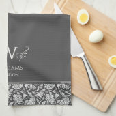 William Morris Inspo Houtskool Grijs Bloemen Custo Theedoek (Quarter Fold)