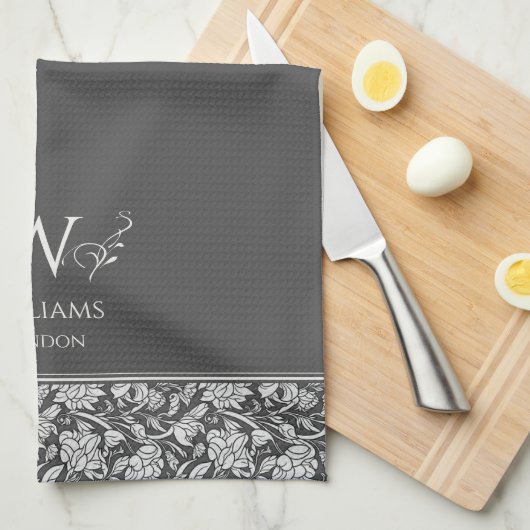 William Morris Inspo Houtskool Grijs Bloemen Custo Theedoek (Quarter Fold)