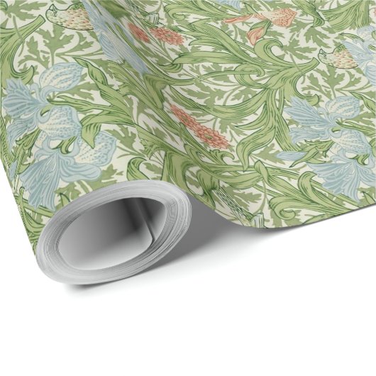 William Morris Iris Bloemen Blauw gebladerte Vogel Cadeaupapier (Rol Hoek)