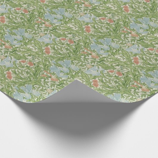 William Morris Iris Bloemen Blauw gebladerte Vogel Cadeaupapier (Hoek)