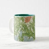 William Morris Iris Bloemen Blauw gebladerte Vogel Tweekleurige Koffiemok (Voorkant links)