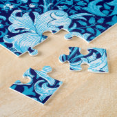 William Morris Iris en Lelie, Indigo Blauw & Wit Legpuzzel (Zijkant)