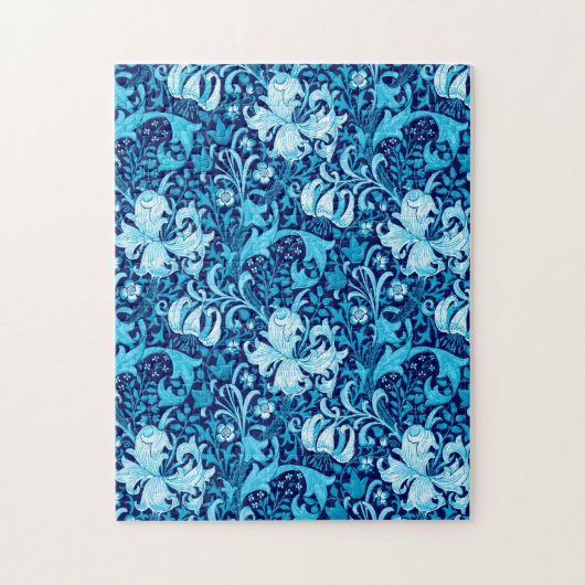 William Morris Iris en Lelie, Indigo Blauw & Wit Legpuzzel (Verticaal)