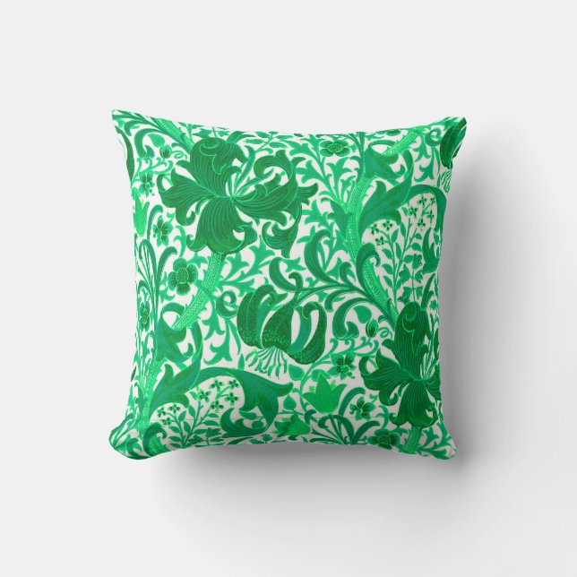 William Morris Iris en Lelie, Jade Groen Kussen (Voorkant)