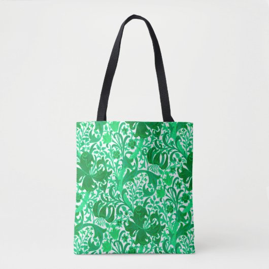 William Morris Iris en Lelie, Jade Groen Tote Bag (Voorkant)