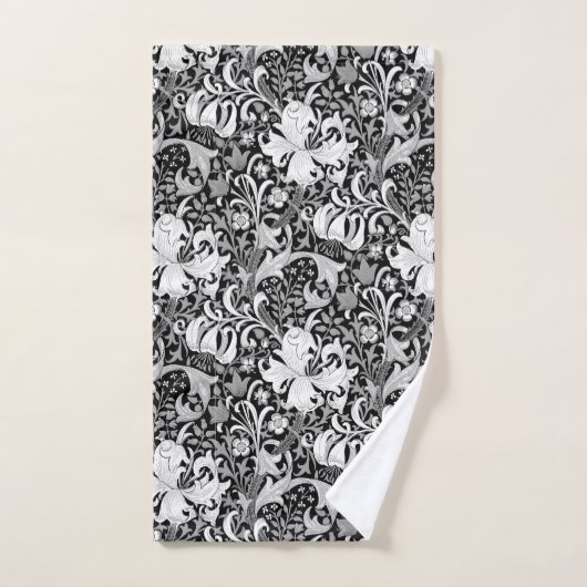 William Morris Iris en Lily, Black en White Bad Handdoek (Handdoek)