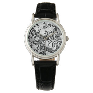William Morris Iris en Lily, Black en White Horloge