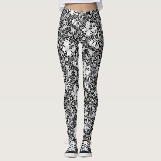 William Morris Iris en Lily, Black en White Leggings (Voorkant)