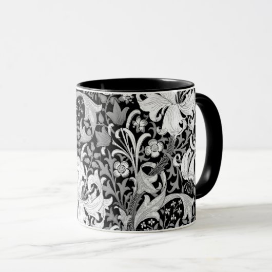 William Morris Iris en Lily, Black en White Mok (Voorkant rechts)