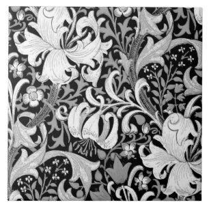 William Morris Iris en Lily, Black en White Tegeltje