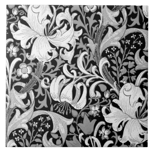 William Morris Iris en Lily, Black en White Tegeltje (Voorkant)
