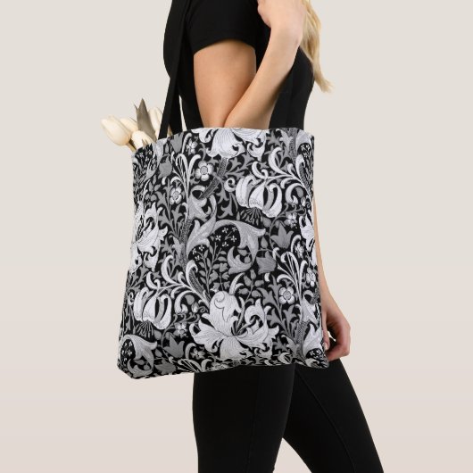 William Morris Iris en Lily, Black en White Tote Bag (Dichtbij)