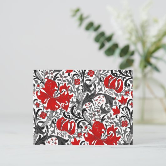 William Morris Iris en Lily, Black, White en Red Briefkaart (Staand voorkant)