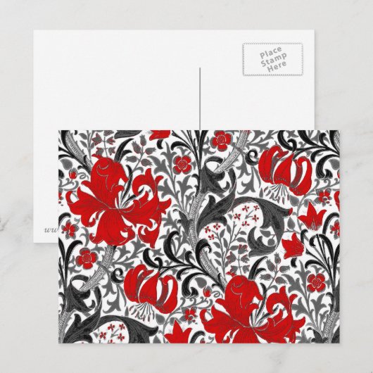 William Morris Iris en Lily, Black, White en Red Briefkaart (Voorkant / Achterkant)