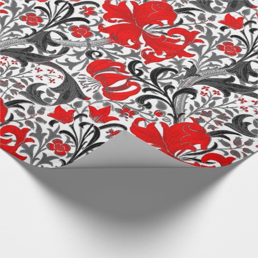 William Morris Iris en Lily, Black, White en Red Cadeaupapier (Hoek)