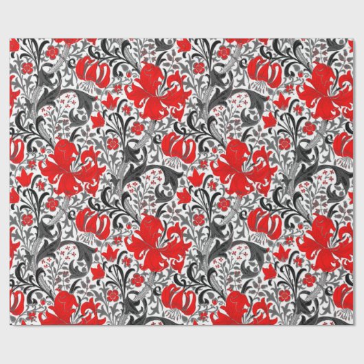 William Morris Iris en Lily, Black, White en Red Cadeaupapier (Vlak)