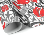 William Morris Iris en Lily, Black, White en Red Cadeaupapier (Rol Hoek)