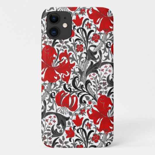 William Morris Iris en Lily, Black, White en Red Case-Mate iPhone Case (Achterkant)