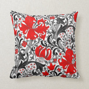 William Morris Iris en Lily, Black, White en Red Kussen