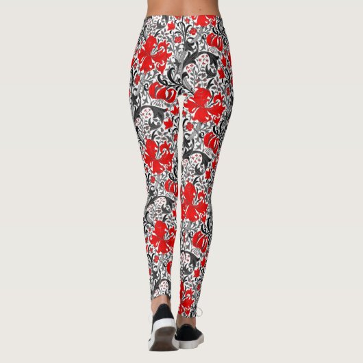 William Morris Iris en Lily, Black, White en Red Leggings (Achterkant)