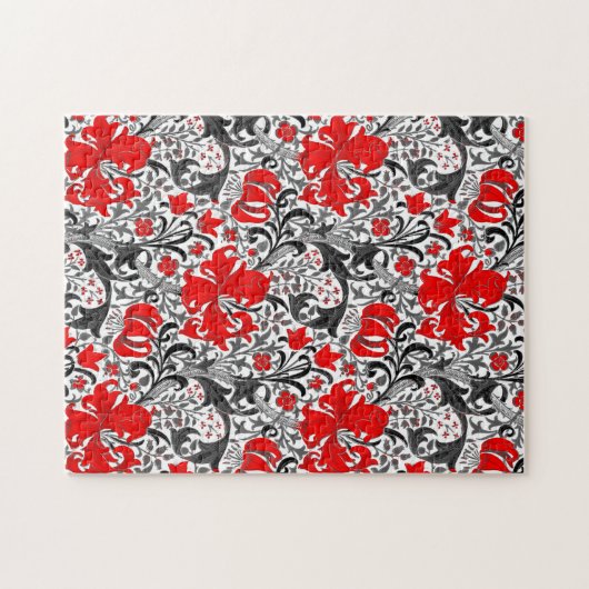 William Morris Iris en Lily, Black, White en Red Legpuzzel (Horizontaal)
