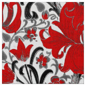 William Morris Iris en Lily, Black, White en Red Stof (Close Up)