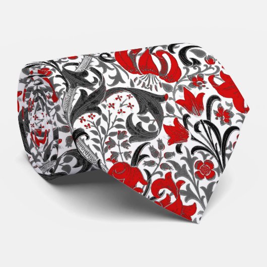 William Morris Iris en Lily, Black, White en Red Stropdas (Opgerold)