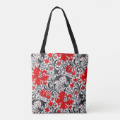 William Morris Iris en Lily, Black, White en Red Tote Bag (Achterkant)