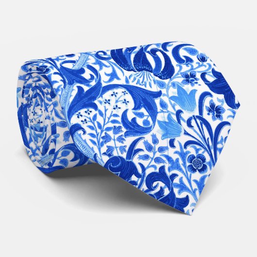 William Morris Iris en Lily, Cobalt Blue Stropdas (Opgerold)