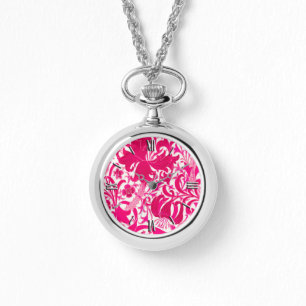William Morris Iris en Lily, Fuchsia Pink Horloge