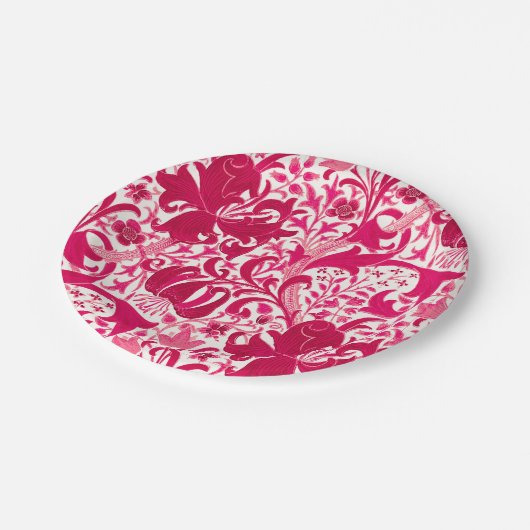 William Morris Iris en Lily, Fuchsia Pink Papieren Bordje (Gekanteld)