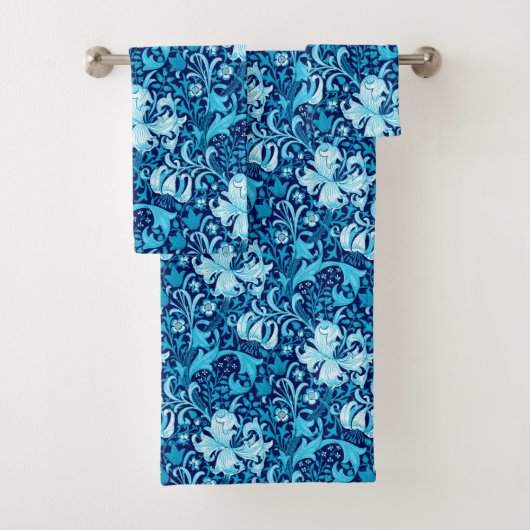 William Morris Iris en Lily, Indigo Blue Bad Handdoek (Insitu)