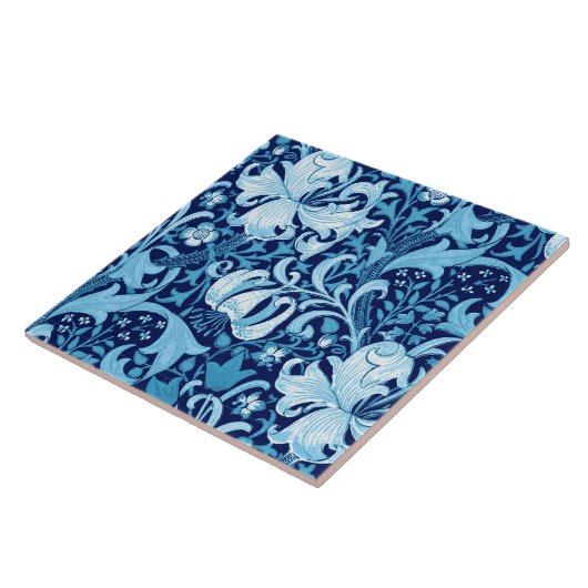 William Morris Iris en Lily, Indigo Blue Tegeltje (Zijkant)