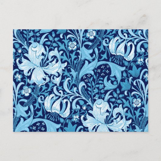 William Morris Iris en Lily, Indigo Blue & White Briefkaart (Voorkant)