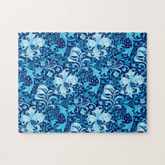 William Morris Iris en Lily, Indigo Blue & White Legpuzzel (Horizontaal)