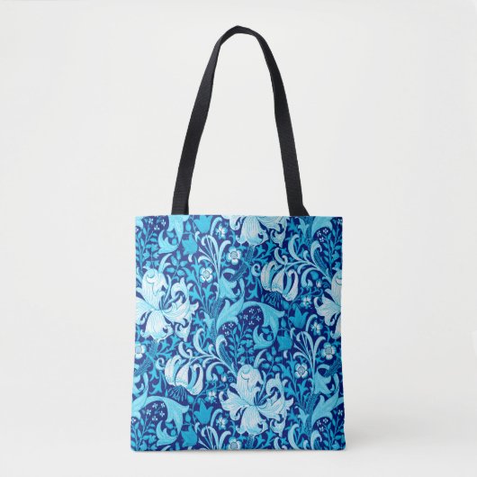William Morris Iris en Lily, Indigo Blue & White Tote Bag (Voorkant)