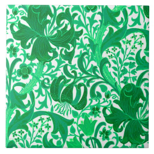 William Morris Iris en Lily, Jade Green Tegeltje (Voorkant)