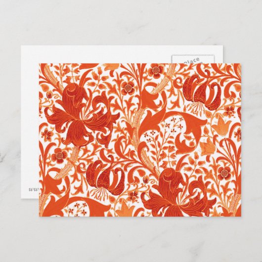 William Morris Iris en Lily, Mandarin Oranje Briefkaart (Voorkant / Achterkant)