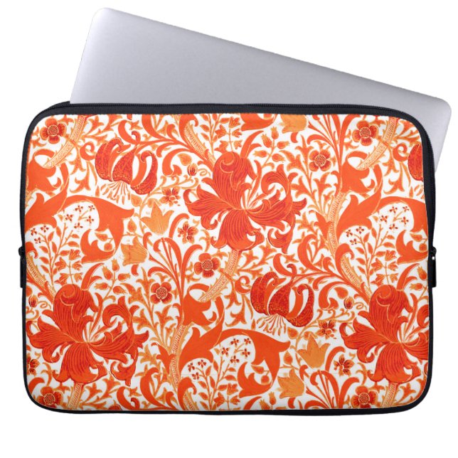 William Morris Iris en Lily, Mandarin Oranje Laptop Sleeve (Voorkant)
