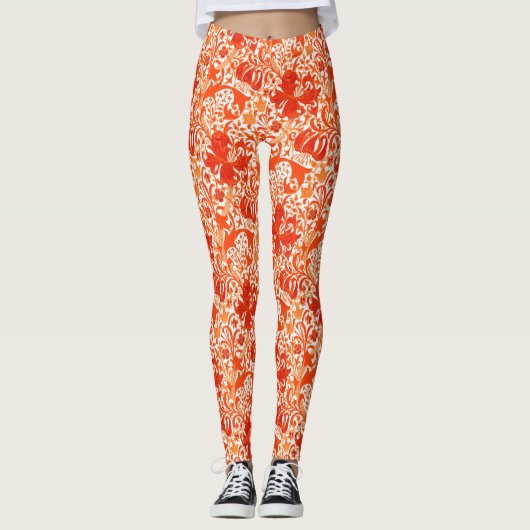 William Morris Iris en Lily, Mandarin Oranje Leggings (Voorkant)