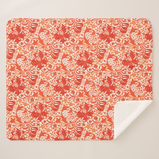 William Morris Iris en Lily, Mandarin Oranje Sherpa Deken (Voorkant (horizontaal))