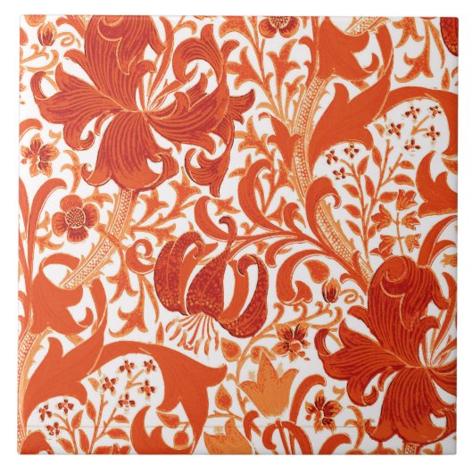 William Morris Iris en Lily, Mandarin Oranje Tegeltje (Voorkant)
