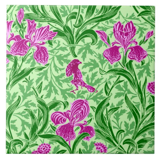 William Morris Irise, Green, Magenta en Orchid Tegeltje (Voorkant)