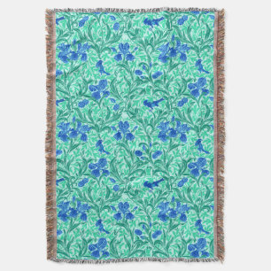 William Morris Irises, Cobalt Blue, Aqua en Blauwg Deken