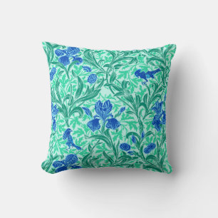 William Morris Irises, Cobalt Blue, Aqua en Blauwg Kussen